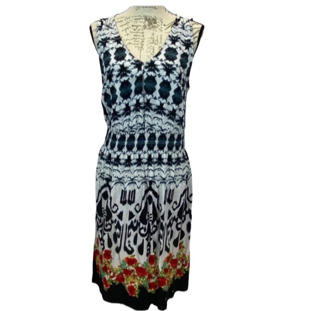 Merona Geometric‎ Tie Dye Floral Print Dress Sleeveless Casual Smocked Waist